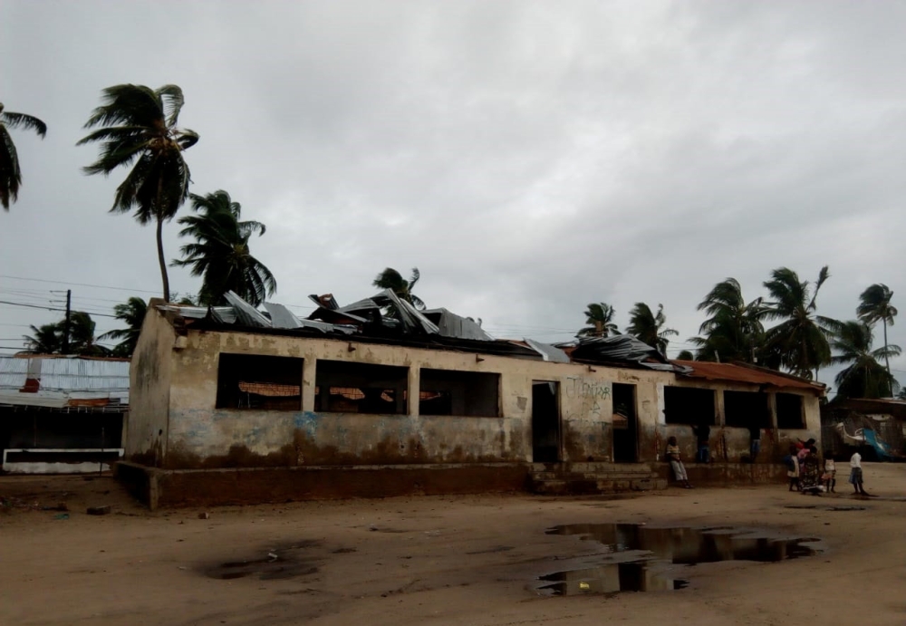 A damaged building is pictured after Cyclone Kenneth swept through the region in Cabo Delgado province, Mozambique April 26, 2019 in this image obtained from social media. UNICEF via REUTERS 