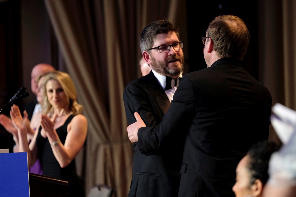 White House Correspondents' Association president Olivier Knox of SiriusXM concludes the annual White House Correspondents Association Dinner in Washington, April 27, 2019. REUTERS/James Lawler Duggan