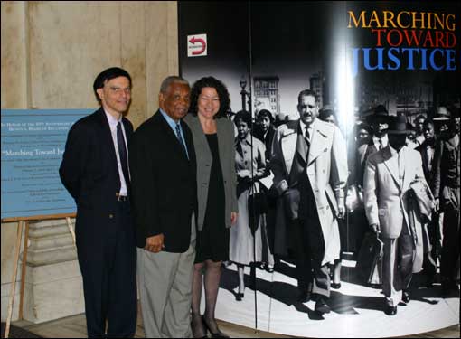 Judge Robert A. Katzmann (2nd Cir.), Judge Damon J. Keith (6th Cir.), and Judge Sonia Sotomayor (2nd Cir.), were among those viewing the Marching Toward Justice display when it was at the Second Circuit. The exhibit, which is a pictorial history of the 14