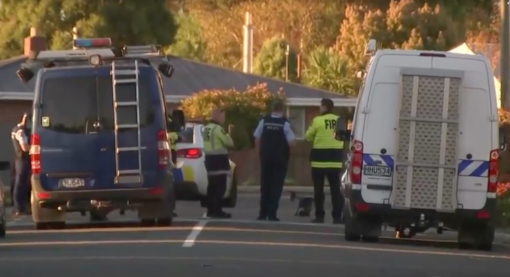 Police officers and vehicles are seen behind police cordon, in Christchurch, New Zealand in this still image taken from video April 30, 2019. TVNZ via Reuters TV