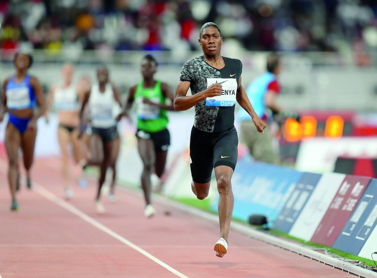 South Africa’s Caster Semenya on her way to win the women’s 800m during the Doha Diamond League at the Khalifa International Stadium, yesterday.