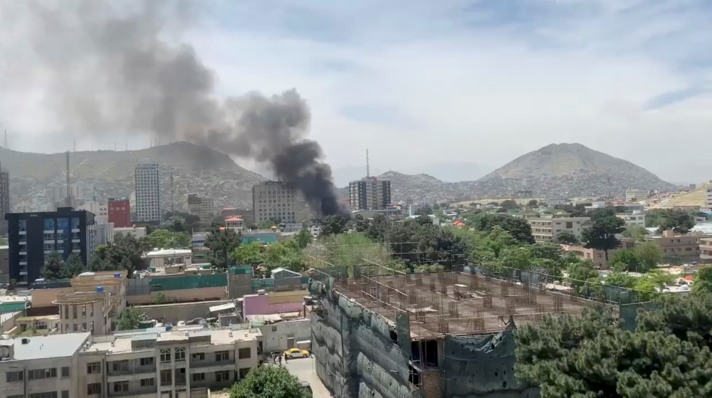 Smoke rises from the site of a blast in Kabul, Afghanistan May 8, 2019, in this still image taken from a video obtained by social media. REUTERS