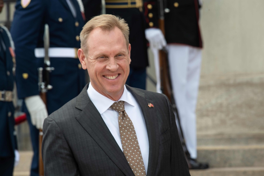 US Acting Secretary of Defense Patrick Shanahan speaks to the press prior to welcoming Latvian Defense Minister Artis Pabriks at the Pentagon in Washington, DC, on May 10, 2019. / AFP / NICHOLAS KAMM