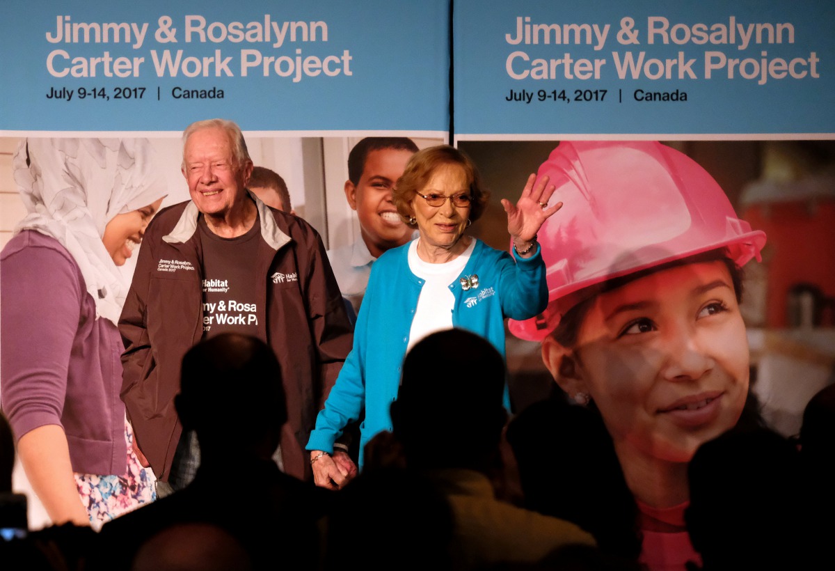 Jimmy Carter and his wife Rosalyn Carter at the Canadian Museum for Human Rights during a closing ceremony for a Habitat for Humanity project, July 14, 2017. Reuters/Zachary Prong
