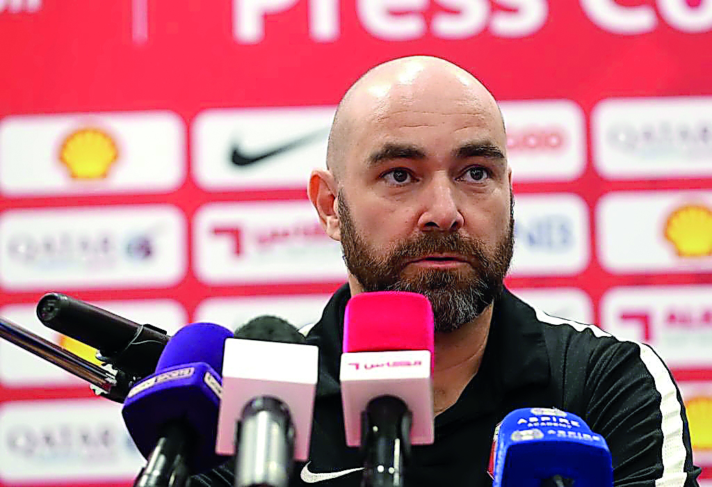 Qatar coach Felix Sanchez speaking at a press conference in Doha yesterday.