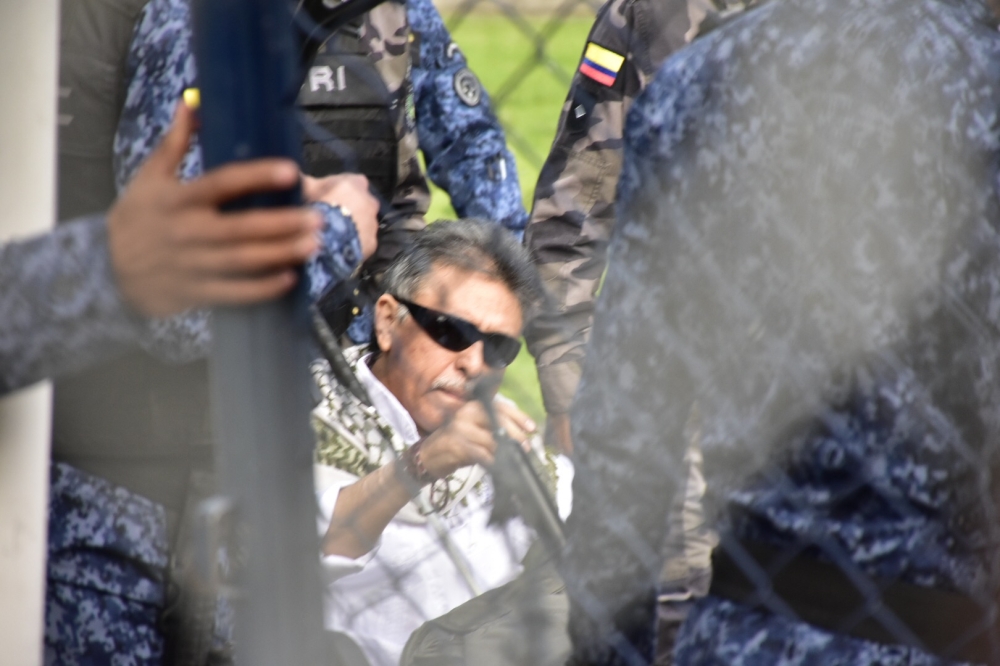The ex-leader of the former FARC guerrilla Seuxis Pausias Hernandez Solarte, better known as Jesus Santrich, was recaptured few minutes after his release from La Picota prison in Bogotá, Colombia, on May 17, 2019 ( Juan David Moreno Gallego - Anadolu Agen