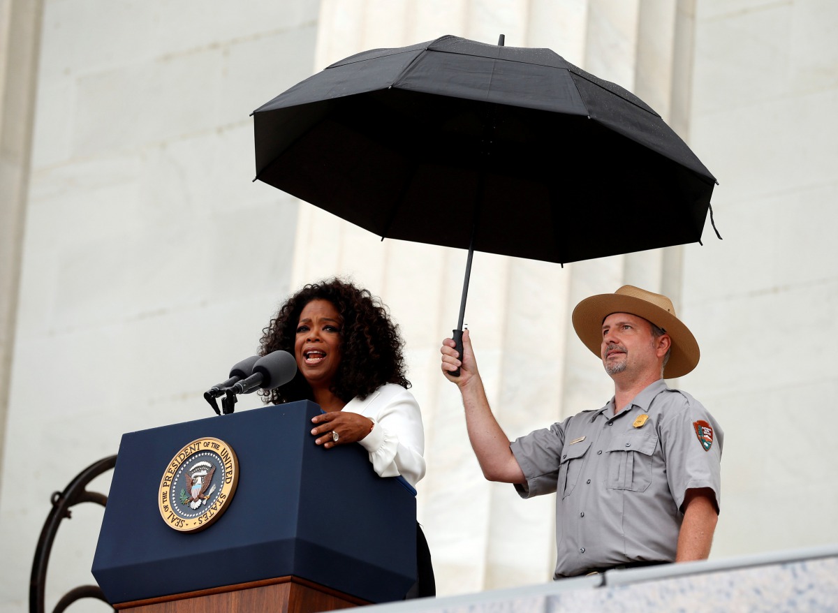 Oprah Winfrey speaks during the commemoration of the 50th anniversary of  the 'I have a dream' speech of Reverend Martin Luther King Jr at the Lincoln Memorial, August 28. 2013. Reuters/Kevin Lamarque