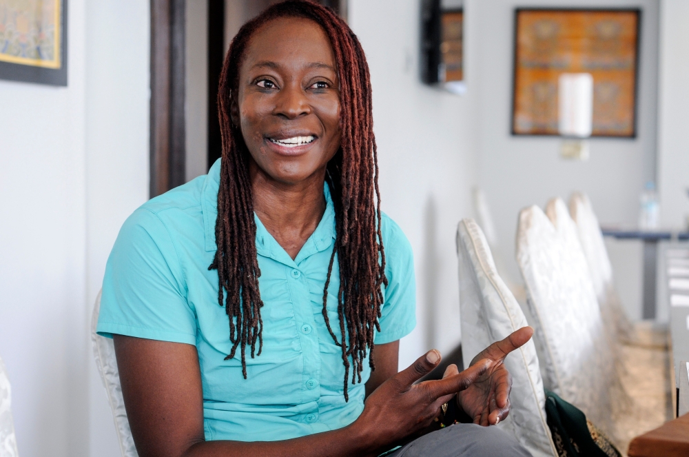 South African climber Saray Khumalo speaks to AFP in an interview in Kathmandu on May 23, 2019, after her record breaking climb to be the first black African woman to summit Everest.  / AFP / Bikash KARKI