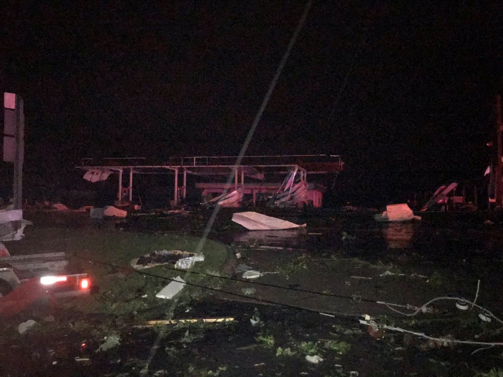 Damage is seen on a street after a tornado in Jefferson City, Missouri, U.S. May 23, 2019, in this image taken from social media. Tyler Thompson