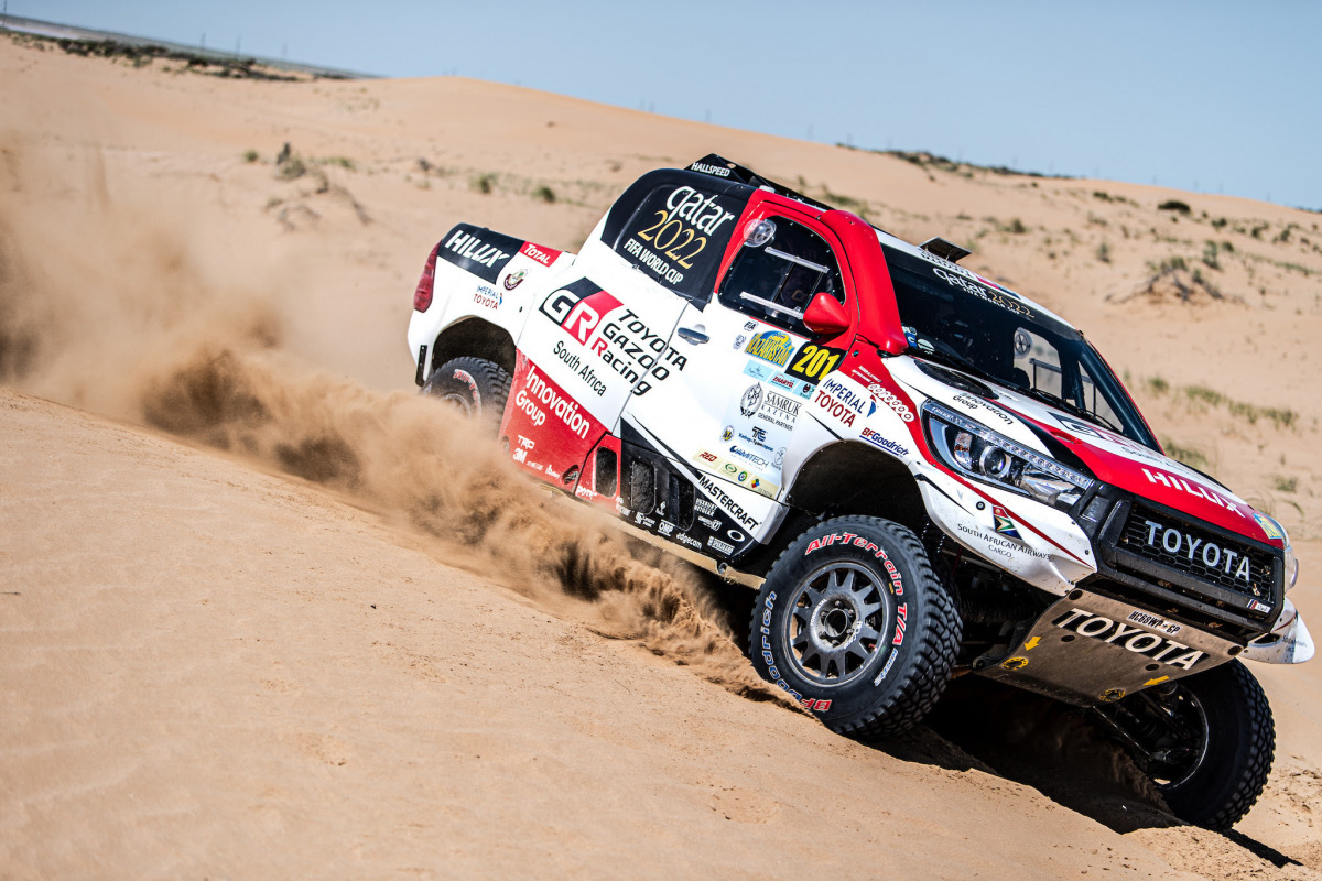 Qatari driver Nasser Al Attiyah and his French navigator Mathieu Baumel in action during the penultimate leg of Rally Kazakhstan in Aktau, yesterday.