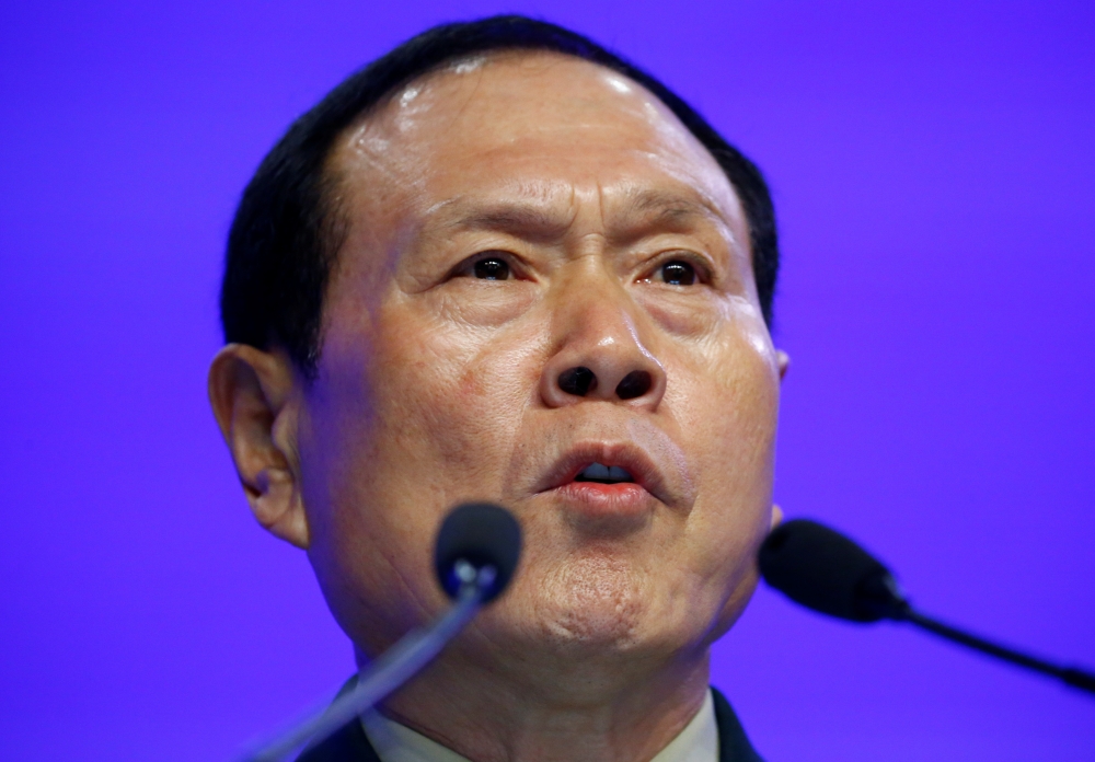 Chinese Defense Minister Wei Fenghe speaks at the IISS Shangri-la Dialogue in Singapore, June 2, 2019. REUTERS/Feline Lim