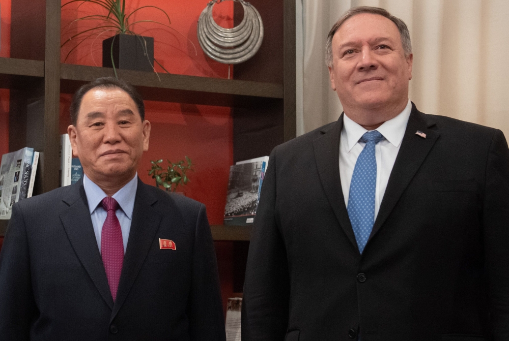 US Secretary of State Mike Pompeo welcomes North Korean Vice-Chairman Kim Yong Chol prior to a meeting in Washington, January 18, 2019. AFP / Saul Loeb