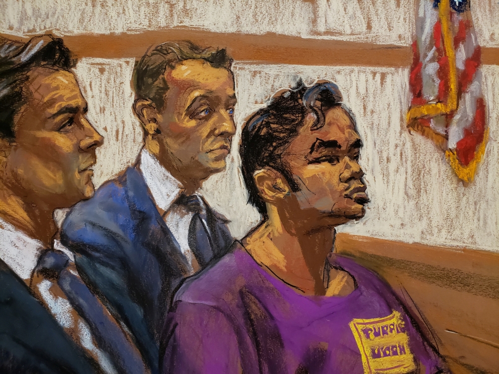 Ashiqul Alam, (R), appears in U.S. District Court along with lawyer James Darrow and Assistant U.S. Attorney Jonathan Alger (L) in connection with a planned attack on Times Square in this court sketch in New York City, U.S. June 7, 2019. Reuters/Jane Rose