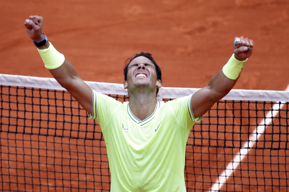 Spain's Rafael Nadal celebrates after his final match against Austria's Dominic Thiem. REUTERS/Charles Platiau