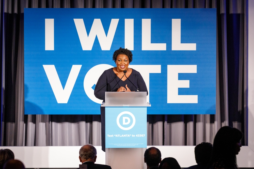 Former minority leader of the Georgia House of Representatives Stacey Abrams speaks to a crowd at a Democratic National Committee event at Flourish in Atlanta on June 6, 2019 in Atlanta, Georgia. The DNC held a gala to raise money for the DNCs IWillVote p
