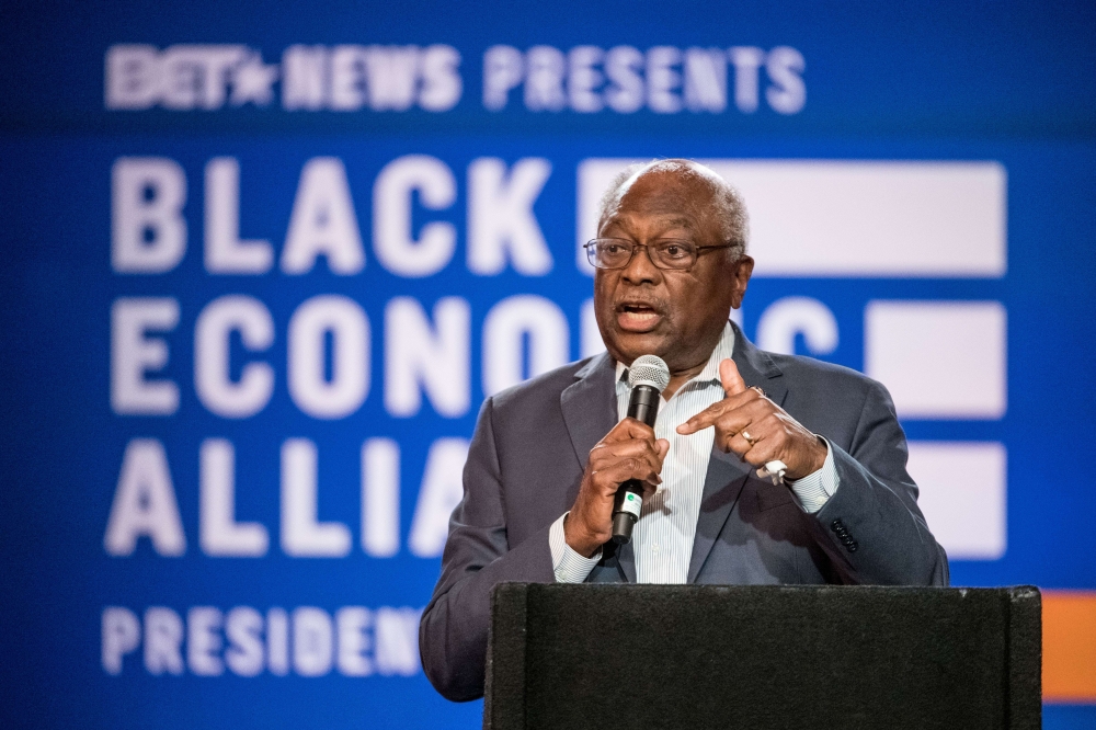 U.S. House Majority Whip Rep. James Clyburn (D-SC) talks to the audience during the Black Economic Alliance Forum at the Charleston Music Hall on June 15, 2019 in Charleston, South Carolina. Sean Rayford/Getty Images/AFP