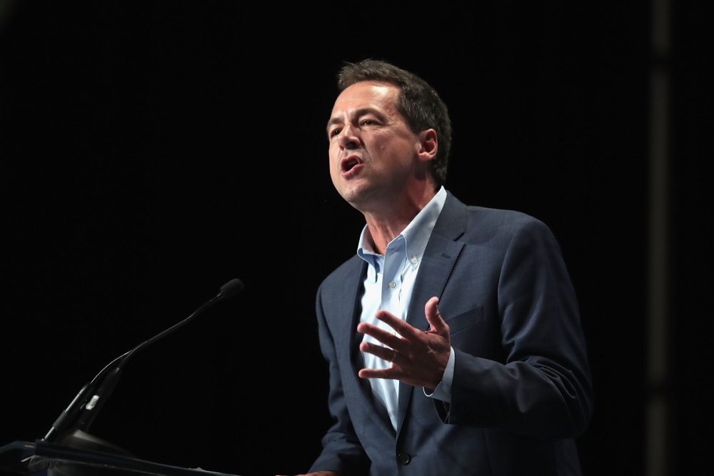 Democratic presidential candidate and Montana governor Steve Bullock speaks at the Iowa Democratic Party's Hall of Fame Dinner on June 9, 2019 in Cedar Rapids, Iowa. Scott Olson/Getty Images/AFP