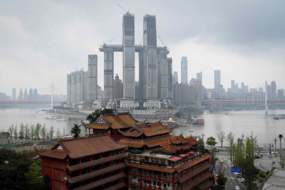 The Raffles City Chongqing under construction in southwest China's Chongqing Municipality. 