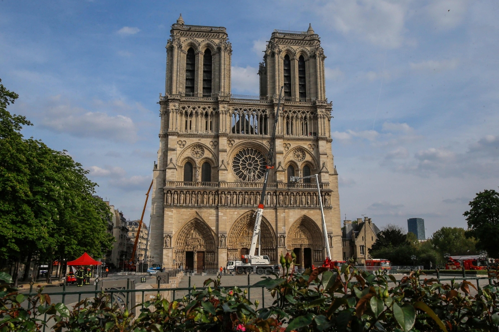 Notre Dame cathedral on April 18, 2019, three days after a fire engulfed the 850-year-old gothic masterpiece. AFP/pool/Michel Euler