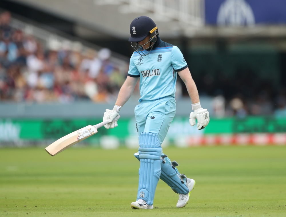 England's Eoin Morgan looks dejected after losing his wicket Action Images via Reuters/Peter Cziborra