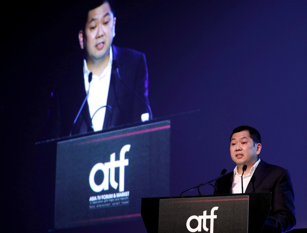 Indonesian billionaire Hary Tanoesoedibjo speaks on 