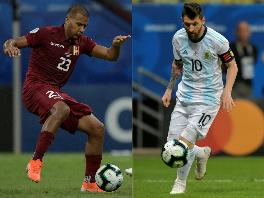 (COMBO) Venezuela's Salomon Rondon (L) and Argentina's Lionel Messi. AFP / Juan MABROMATA AND Raul ARBOLEDA
