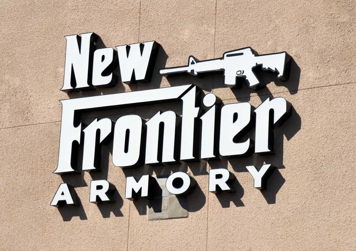 A general view shows a sign outside the New Frontier Armory on October 4, 2017 in North Las Vegas, Nevada (Ethan Miller/Getty Images/AFP) 