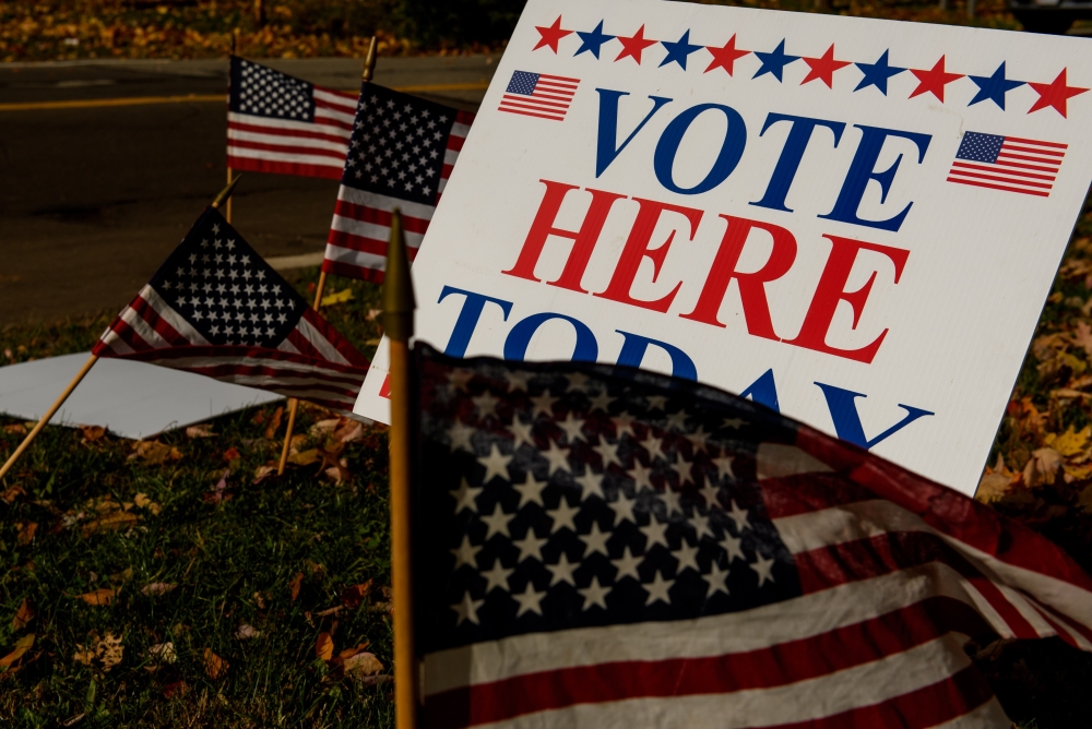 Voting sign outside a polling location at the Franklin Elementary School on November 6, 2018 in Kent, Ohio. (Jeff Swensen/Getty Images/AFP)
