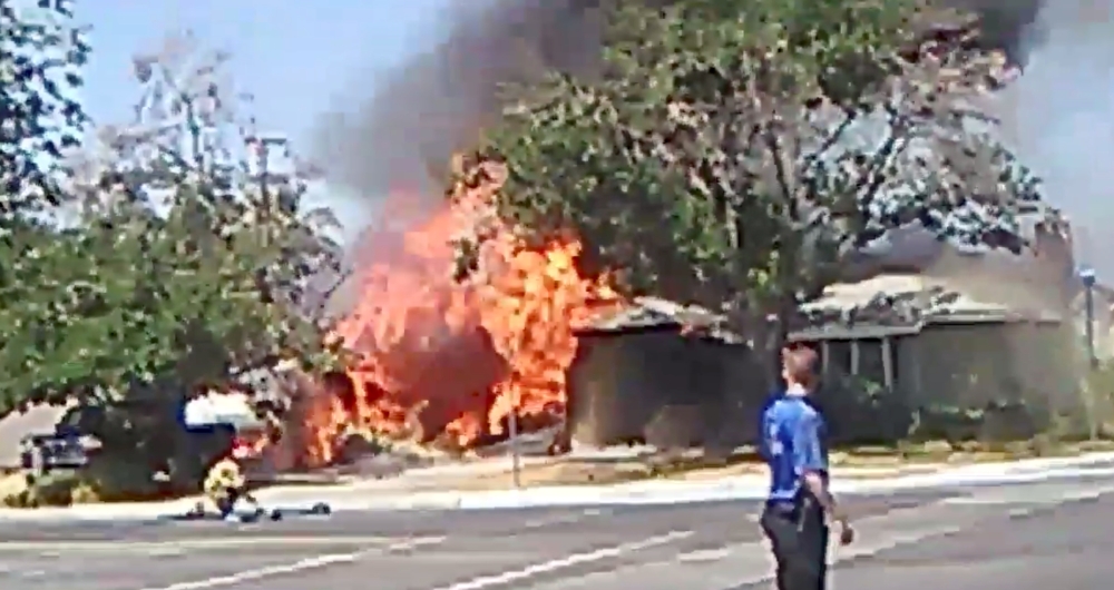 A fire is seen following an earthquake in Ridgecrest , California, July 4, 2019 in this still image taken from social media video. Ben Hood/Reuters