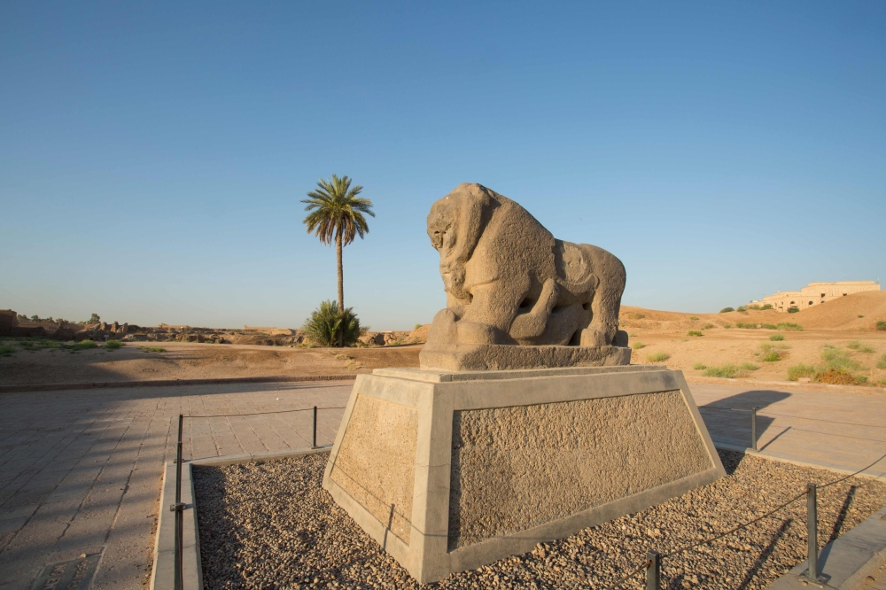 In this file photo taken on June 29, 2019, the Babel's Lion at the ancient archaeological site of Babylon, south of the Iraqi capital Baghdad. AFP / Hussein Faleh 