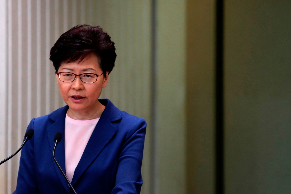 Hong Kong Chief Executive Carrie Lam speaks to media over an extradition bill in Hong Kong, China July 9, 2019. REUTERS/Tyrone Siu