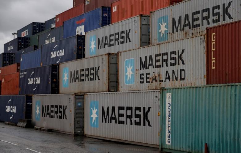 Empty Maersk shipping containers are seen stacked at Peel Ports container terminal in Liverpool, northern England, December 9, 2016. Reuters/Phil Noble