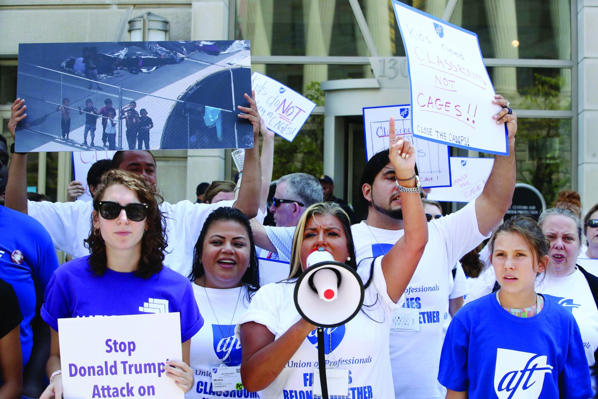 Immigration activists gather in front of the U.S. Customs and Border Protection Headquarters to protest President Trumps immigration positions, family separation policy, and immigration raids planned for this weekend, on July 12, 2019 in Washington, DC. M