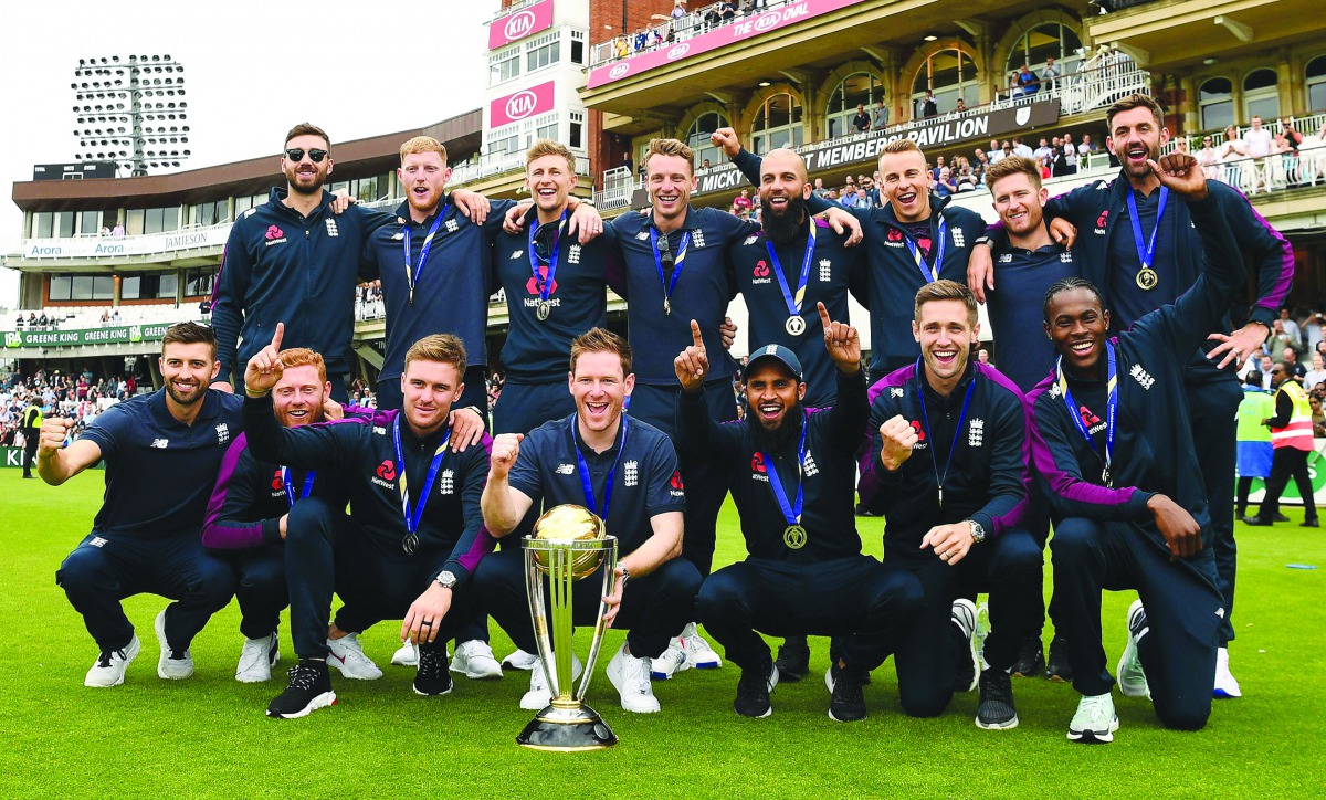 The England team during the victory event at The Oval in London after they won the 2019 Cricket World Cup final against New Zealand on Sunday.  
