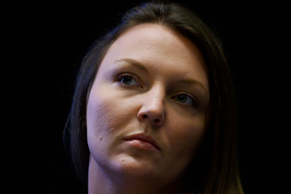 Courtney Wild, who claims she was abused by Jeffrey Epstein when she was a minor, speaks at a news conference on July 16, 2019, in New York City. AFP / Johannes Eisele