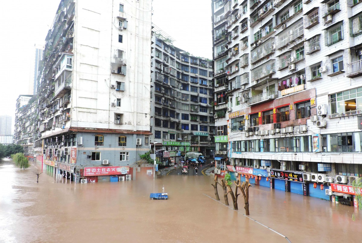This photo taken on July 18, 2019 shows a flooded street in Dazhou City, in China's southwest Sichuan Province. AFP