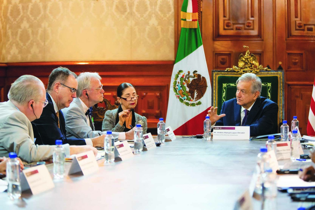City Mexico's President Andres Manuel Lopez Obrador holds a meeting with a delegation of U.S. lawmakers to talk about the United States-Mexico-Canada Agreement (USMCA) trade deal, at National Palace in Mexico City, Mexico July 19, 2019.  Handout via Reute