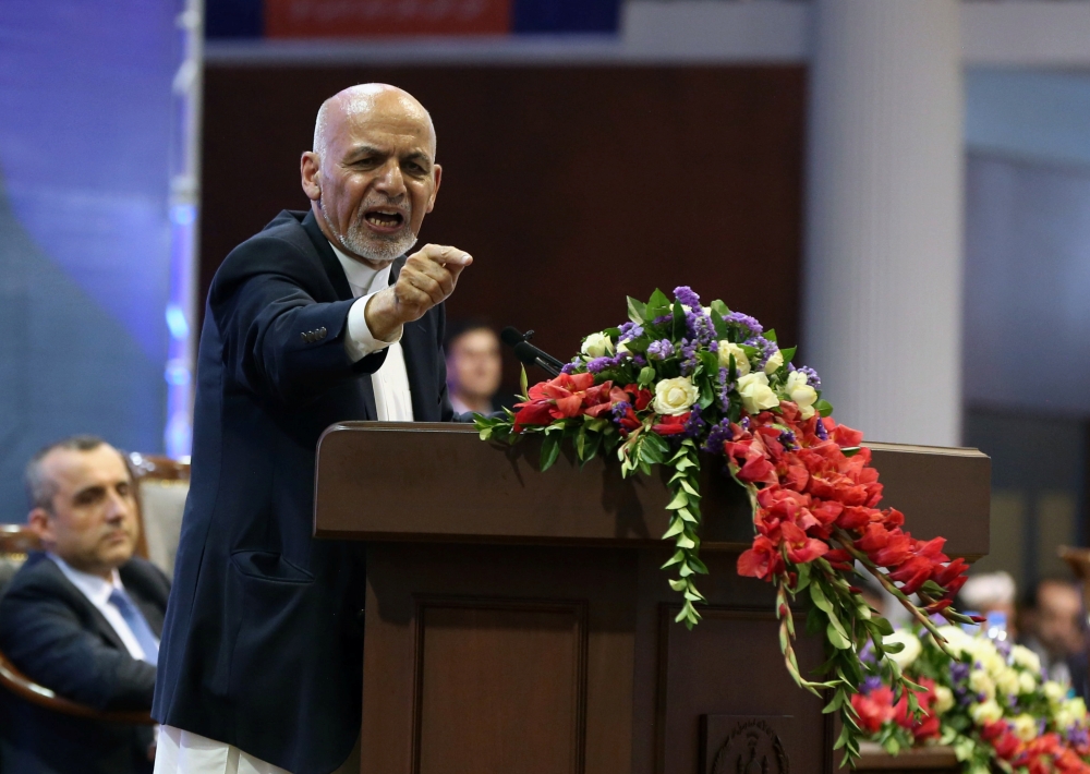 Afghan presidential candidate Ashraf Ghani speaks during the first day of the presidential election campaign in Kabul, Afghanistan, July 28, 2019. REUTERS/Omar Sobhani