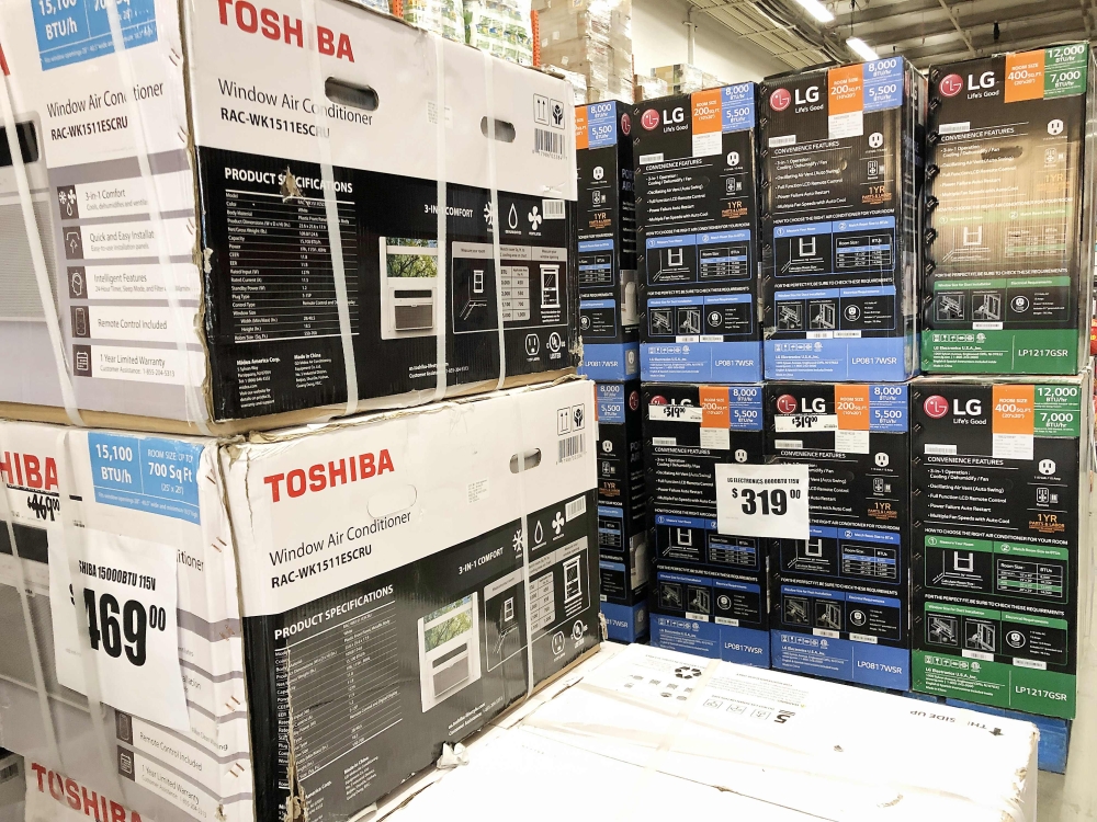 In this file photo taken on May 13, 2019 Air conditioners which were manufactured in China are available for sale in a Home Depot store in Los Angeles, California. (AFP / GETTY IMAGES NORTH AMERICA / MARIO TAMA)