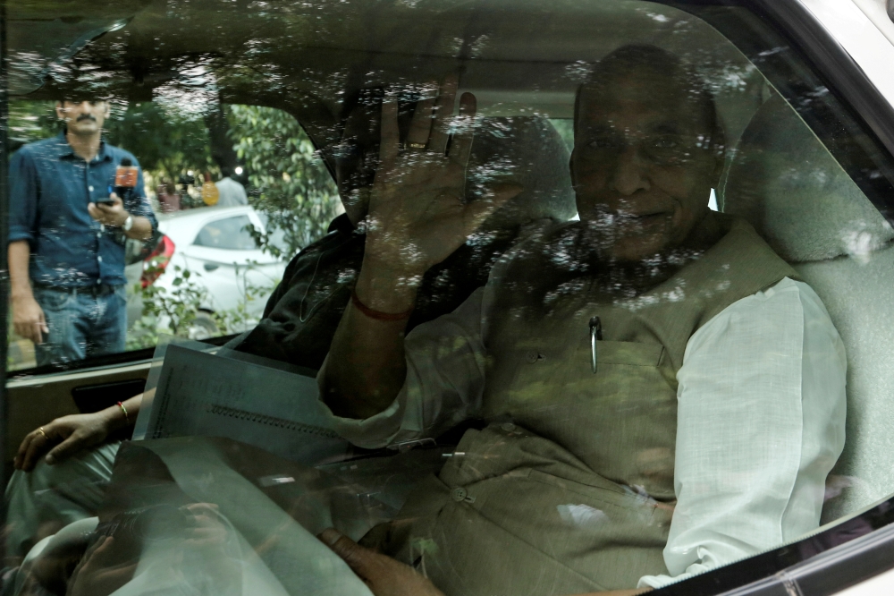 FILE PHOTO: India's Defence Minister Rajnath Singh leaves after a meeting at the house of Prime Minister Narendra Modi's house in New Delhi, India, August 5, 2019. (REUTERS/Adnan Abidi/File Photo)