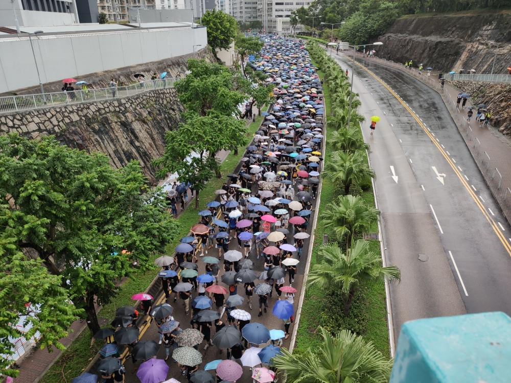 Demonstrators gather for an event themed 