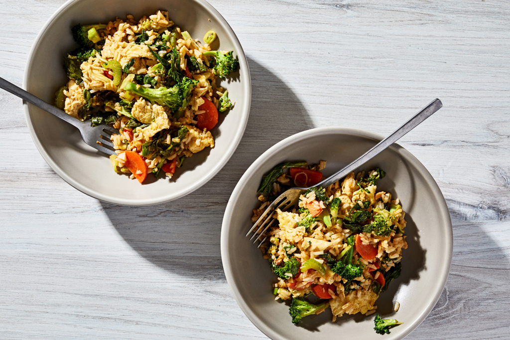 Fried rice with broccoli and mustard greens. Photo for The Washington Post by Stacy Zarin Goldberg