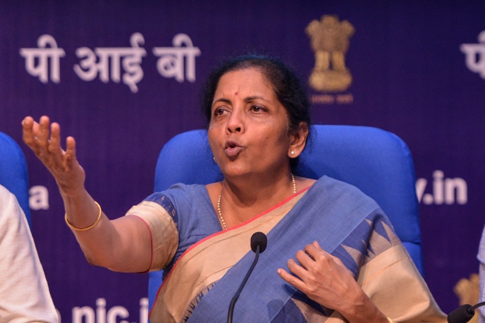 Union Finance Minister Nirmala Sitharaman speaks as she attends a press conference in New Delhi on August 23, 2019. (AFP / Prem Singh)