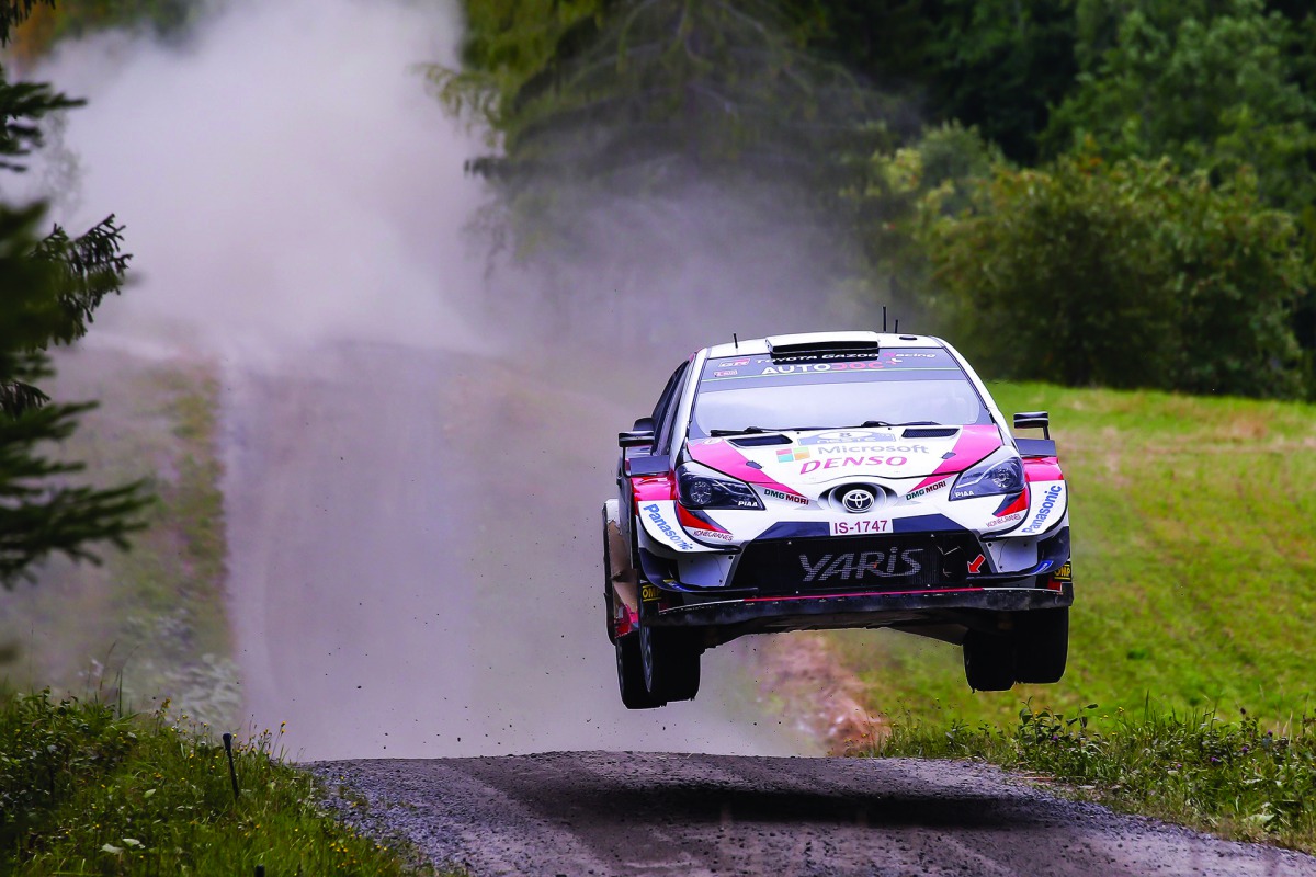 A GAZOO Racing World Rally Team  driver is airborne in his Toyota Yaris during the FIA World Rally Championship’s Rally Finland, in Finnish Lakeland. 
