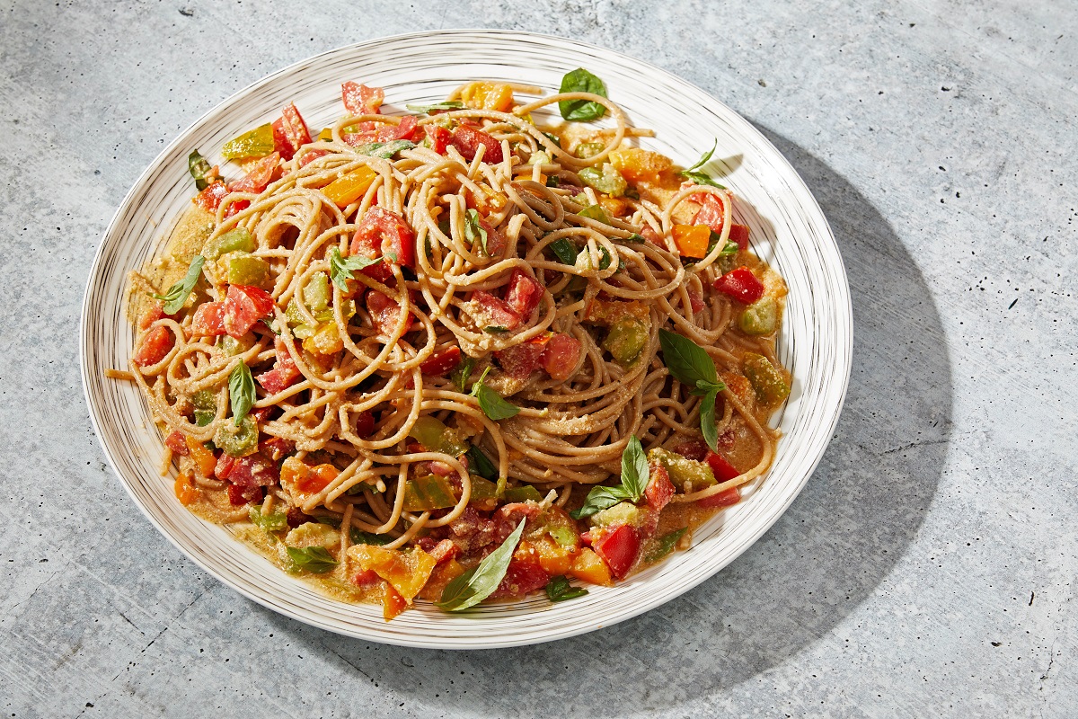 Summer Tomato and Basil Pasta With Pine Nut Sauce. Pic: Photo by Tom McCorkle for The Washington Post.