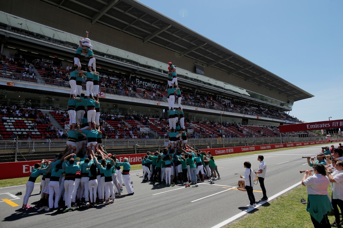 A general view as performers create castells on the grid before the Spanish GP, in this May 2019 file photo. 