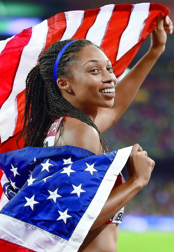 Allyson Felix of the US celebrating her win during a Diamond League meet in Doha in this file picture.