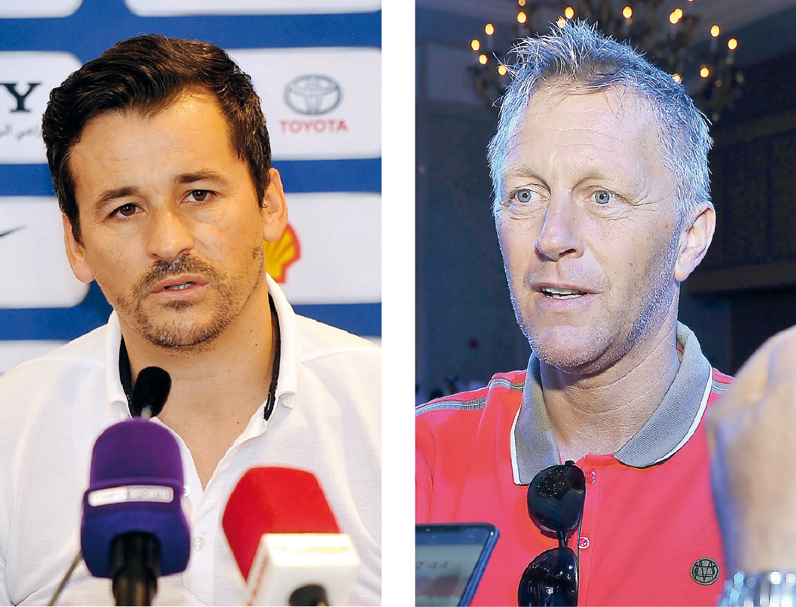 Al Duhail coach Rui Faria and Al Arabi coach Heimir Hallgrimsson 