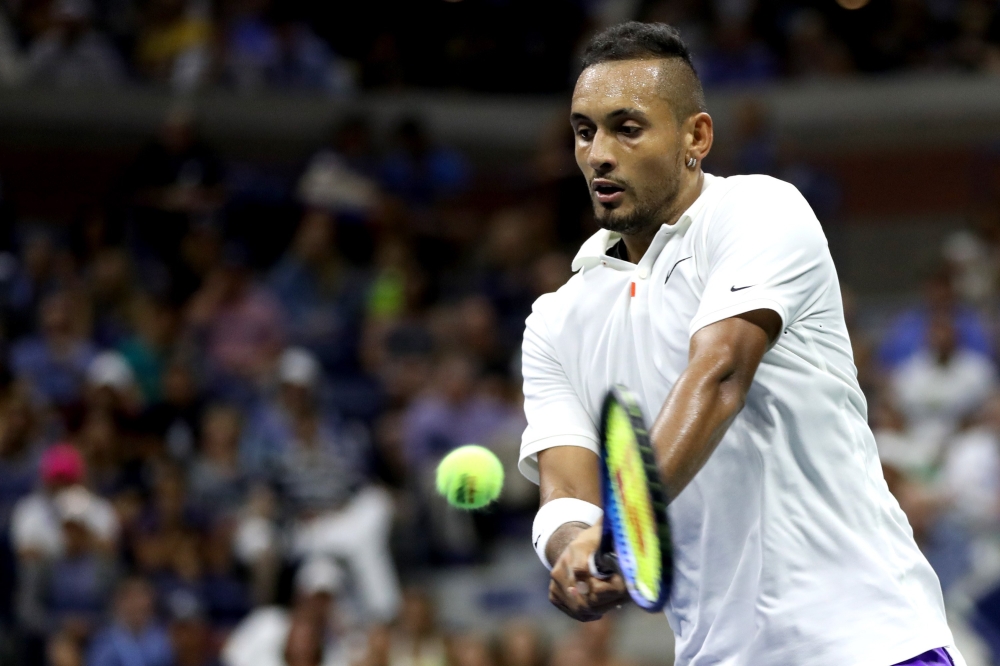 Nick Kyrgios of Australia returns a shot during his Men's Singles third round match against Andrey Rublev of Russia on day six of the 2019 US Open at the USTA Billie Jean King National Tennis Center on August 31, 2019 in Queens borough of New York City. M