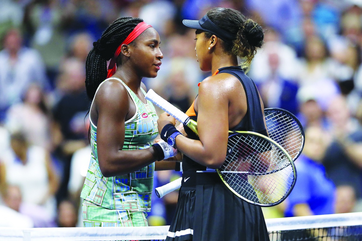 Cori Gauff of the United States and Naomi Osaka of Japan speak following their Women's Singles third round match on day six of the 2019 US Open at the USTA Billie Jean King National Tennis Center on August 31, 2019 in Queens borough of New York City. Matt